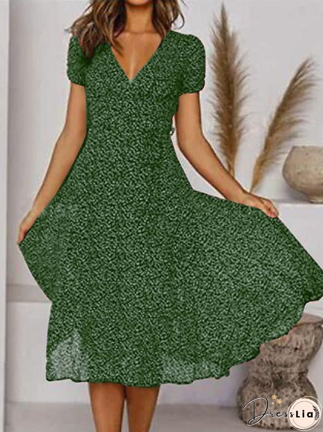 Casual Dress Swing Dress Floral Dress Midi Dress Black Wine Red Short Sleeve Ditsy Floral Print Summer Spring V Neck Fashion Vacation Loose Fit S M L XL XXL 3XL for Women