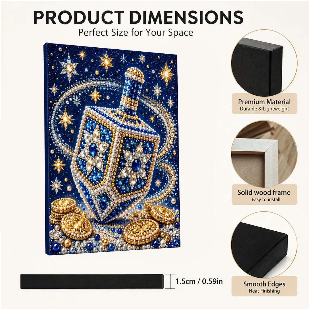Framed Pearl Painting Kit Hanukkah Dreidel for Adults 11.81x15.75in
