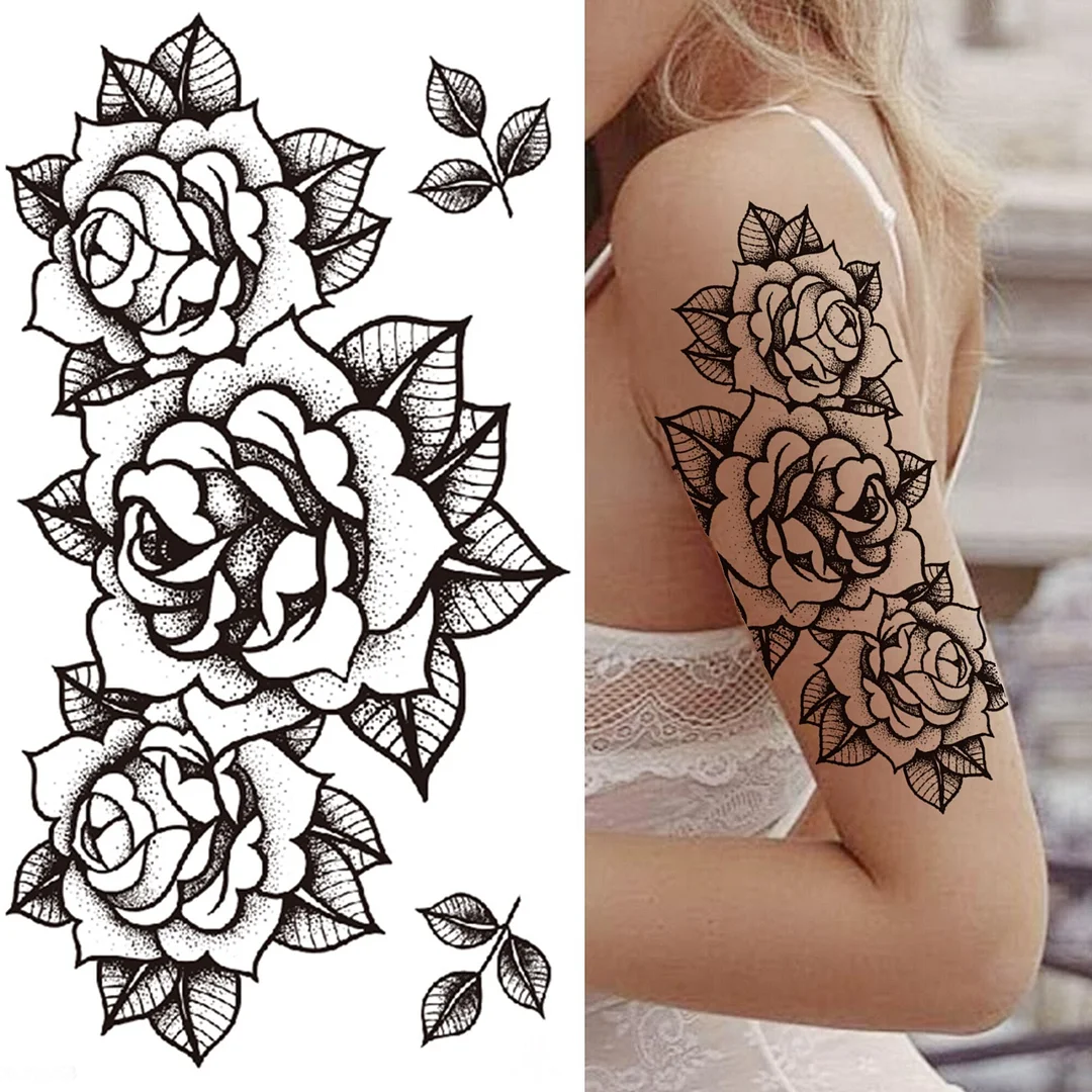 DIY Floral Temporary Tattoo For Women Girls Black Butterfly Rose Flower Tattoos Sticker Fake Sweat Pea Arm Tatoos Body Art