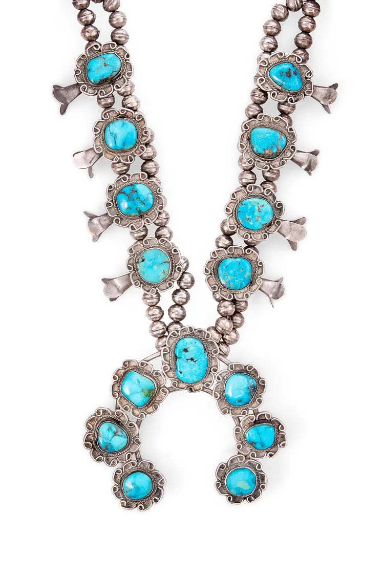 Necklace, Squash Blossom, Turquoise, Vintage, 1110