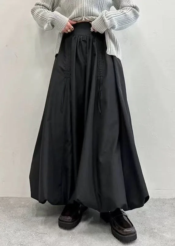 Handmade Black Cinched Cotton Lantern Skirts Summer