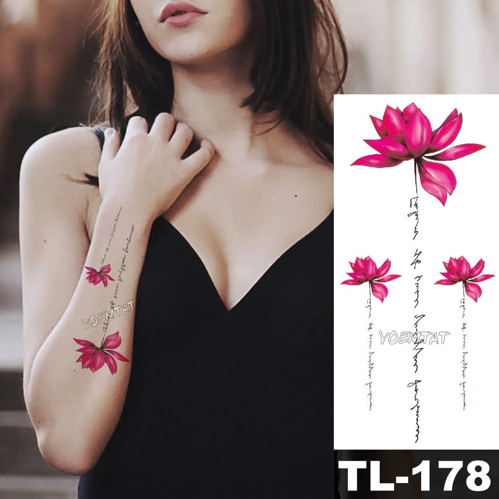 Sdrawing Flower Waterproof Fake 3D Rose Temporary Tattoos Dasiy Lily Kids Tattoo Sticker Girls Fake Arm Neck Jewels Tatoo Body Arm