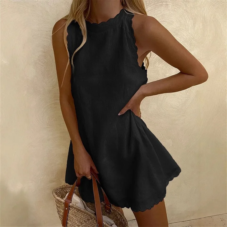 Women's Vintage Solid Color Sleeveless Cotton And Linen Vest Dress