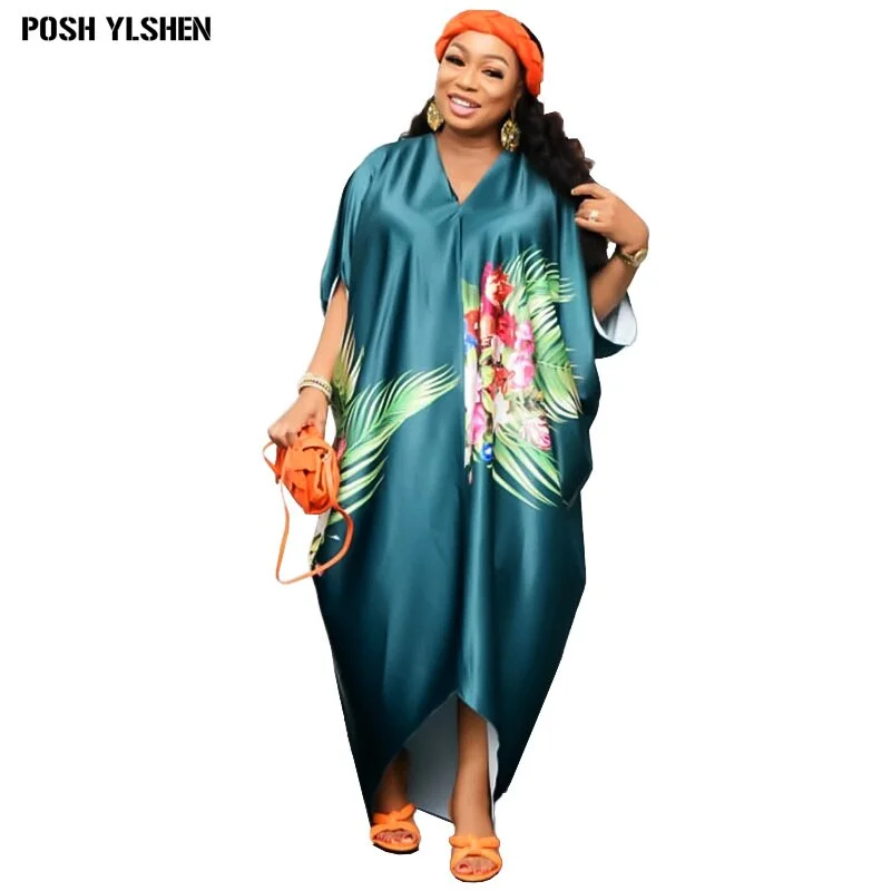 Cartoonh L-5XL Long African Dresses for Women Plus Size Clothing Dashiki Bat Sleve Abaya Muslim Dress Africa Clothes Robe Africaine Femme