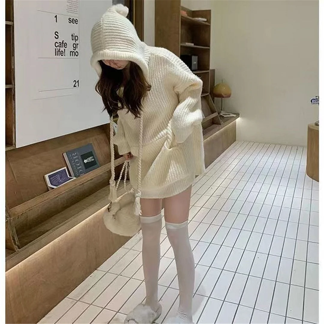 Lourdasprec Red Hooded Tops Femme Autumn Spring Ulzzang Jumper Sweater Harajuku Fashion Women Sweater Long Sleeve Solid Turtleneck Clothes