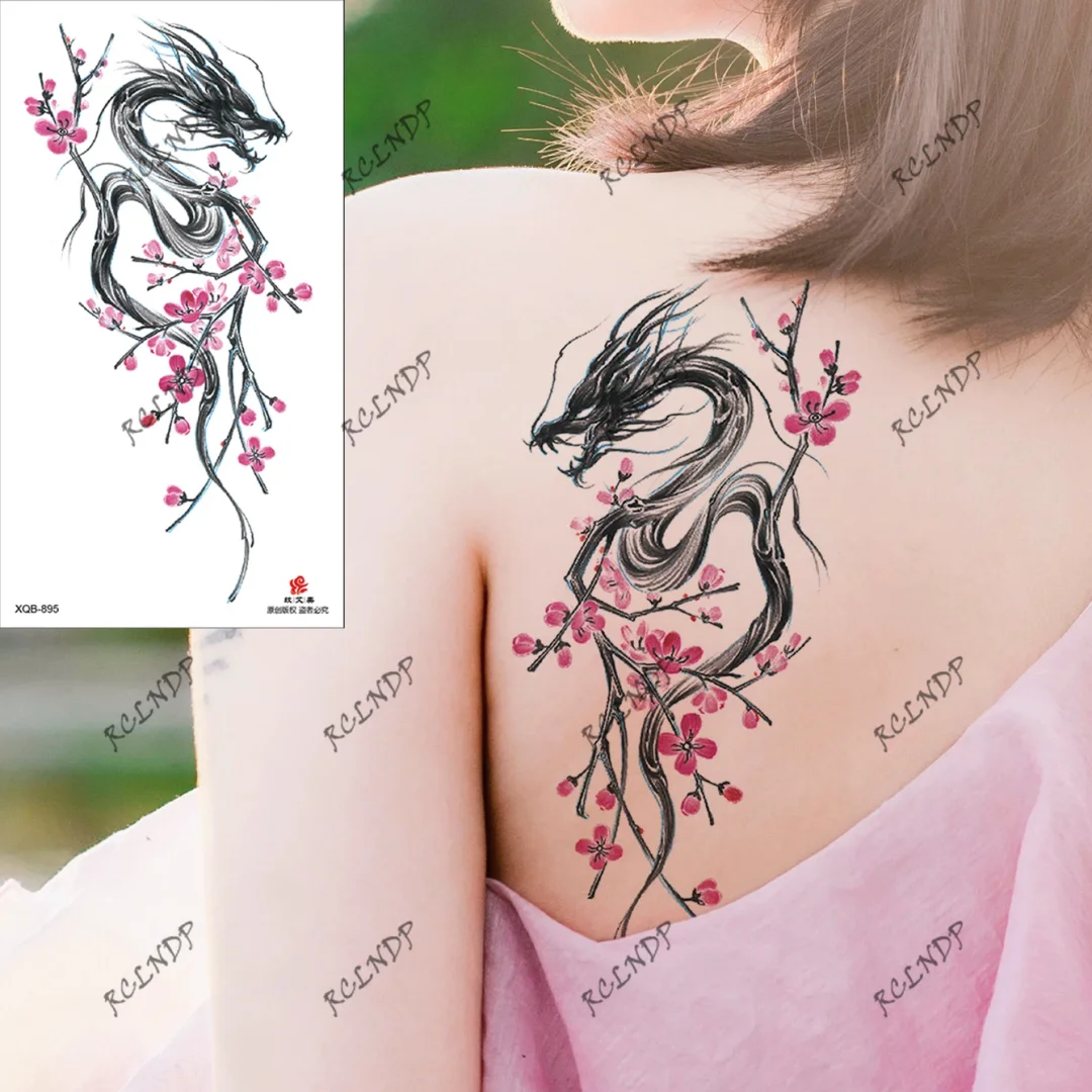 Sdrawing Temporary Tattoo Sticker Rose Flower Butterfly Dragon Whale Wolf Bird Fake Tatto Flash Tatoo Tato for Women