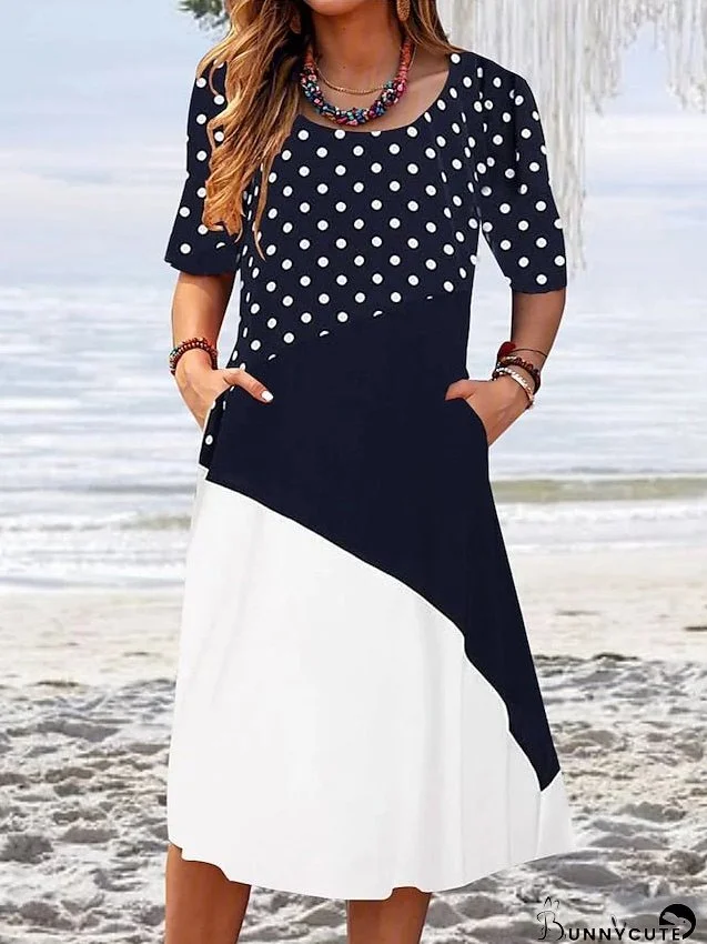 Casual Dress Summer Dress Print Dress Graphic Polka Dot Print Crew Neck Midi Dress Fashion Modern Daily Holiday Short Sleeve Regular Fit Black And White Light Green Pink Summer Spring S M L for Women