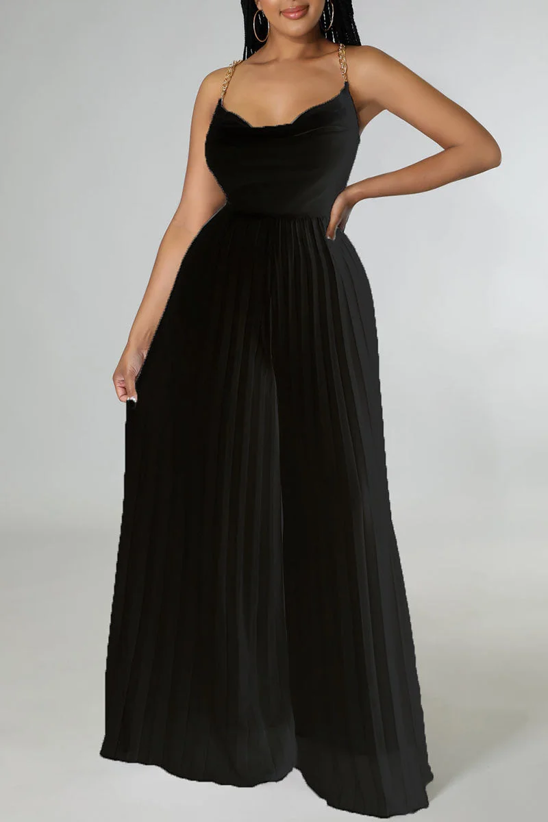 Elegant Solid Split Joint Backless Fold Straight Jumpsuits