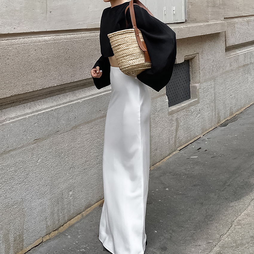 Ootddress High Waist Solid Elegant Long Skirt Women Satin Elegant Fashion Zipper Patchwork Y2k Maxi Skirt Casual Summer Long Skirt