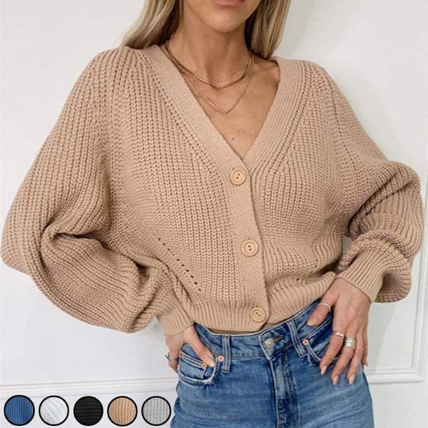 2020 Autumn and Winter New Women's Fashion Knit Sweaters Solid Color V-neck Button Cardigans Cute Sweater Top Coat - Shop Trendy Women's Fashion | TeeYours