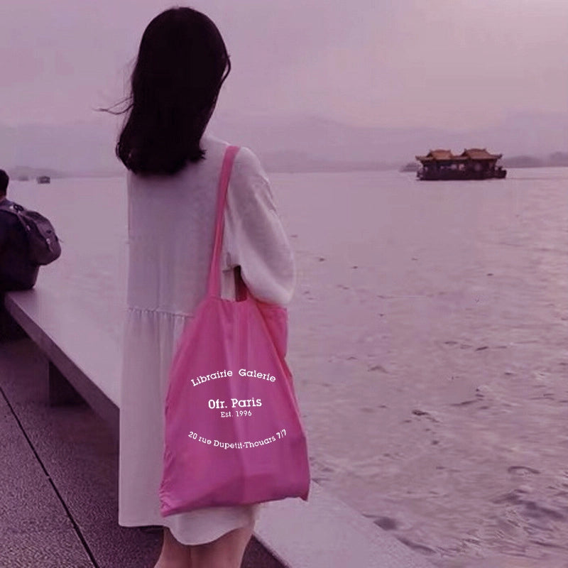 Unisex Medium Cotton Letter Preppy Style Square Open Square Bag