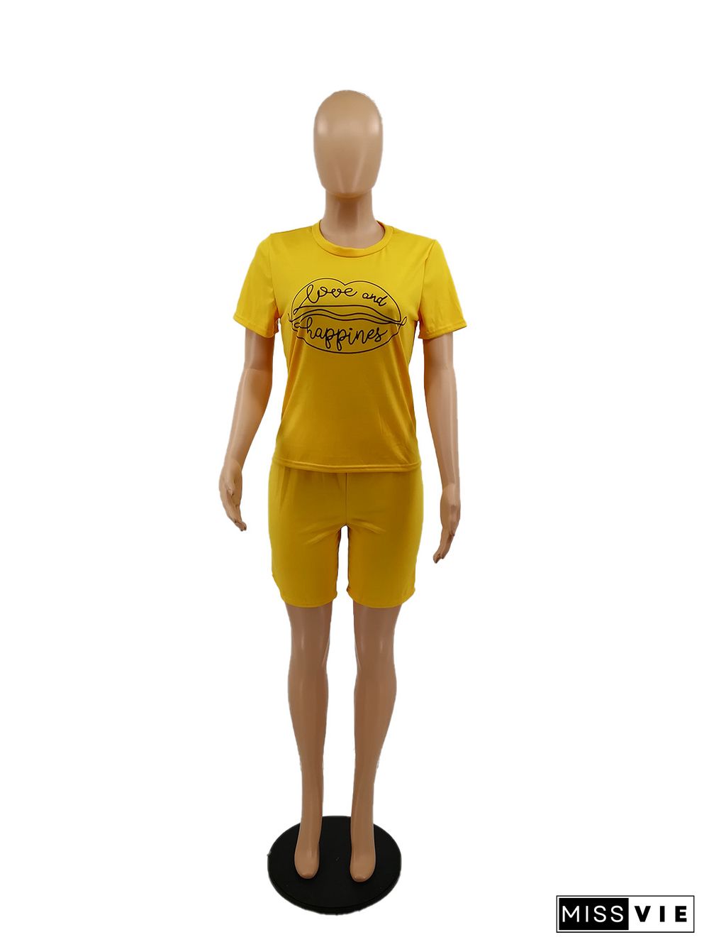 Casual Short Sleeve T Shirt Biker Shorts Tracksuit