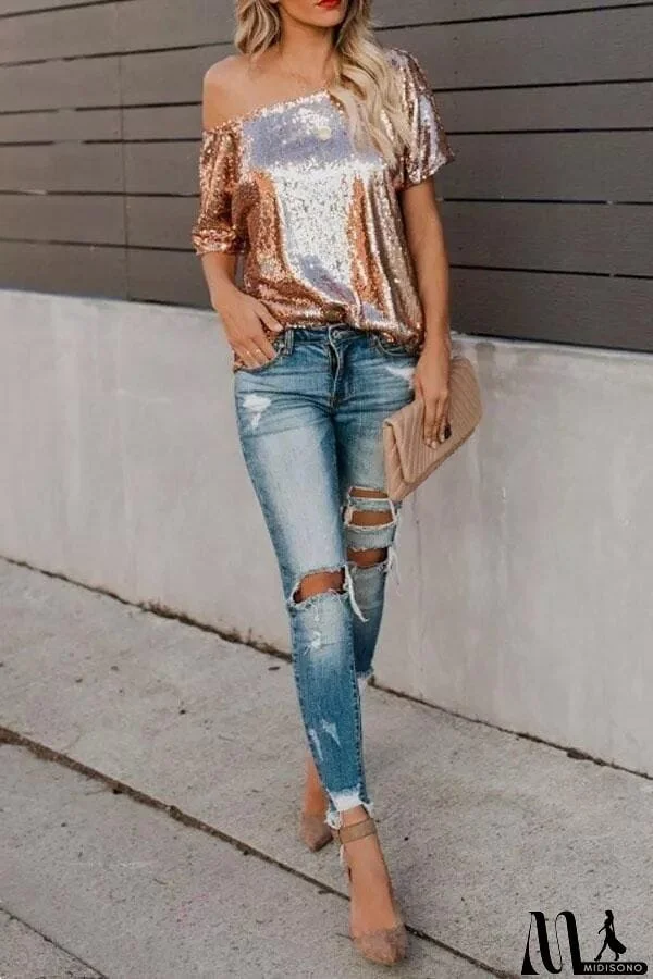 MidiSono - Sequin Dew Shoulder Blouse