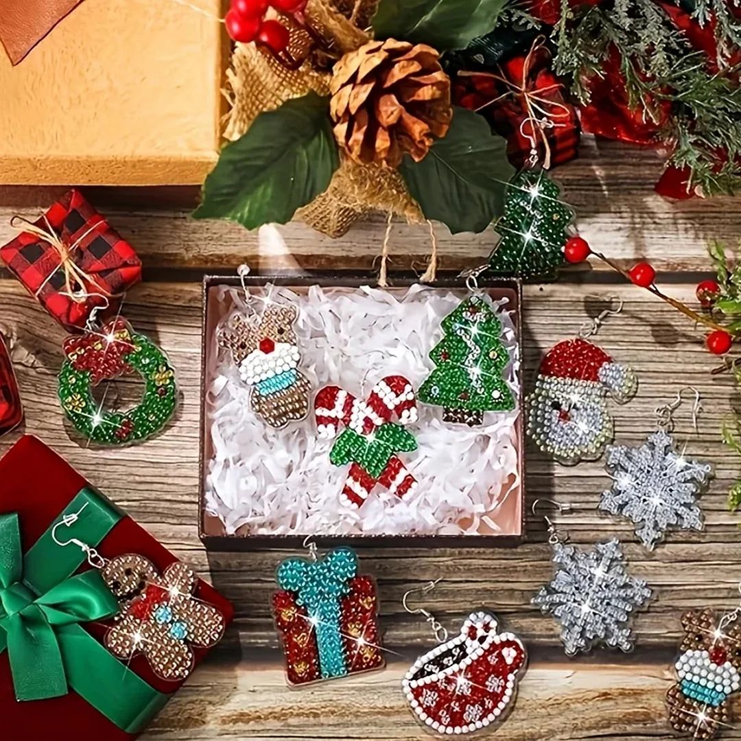 12 Pairs Christmas Diamond Painting Earrings DIY Diamond Art Earrings for Adults