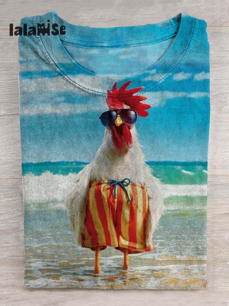 Cute Funny Chicken Art Print T - Shirt As Picture / S