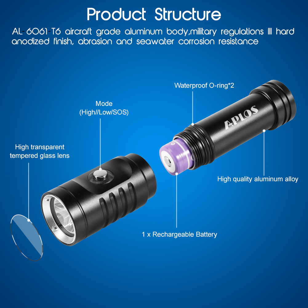 Aplos Ap Lumen Diving Flashlight Xm L K Led Scuba Dive Light Ipx Waterproof