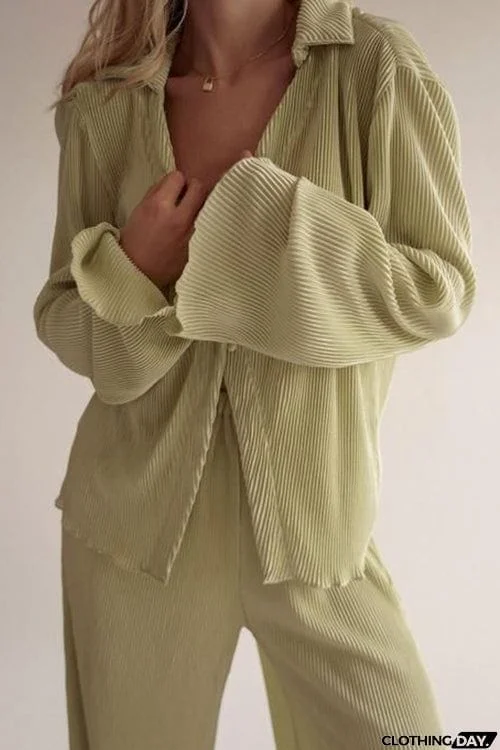 Pleated Oversized Shirt and Trouser Set