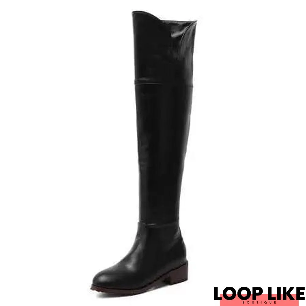 Over Knee Thigh High Boots Women Flat Low Heels Women Shoes Square Heel