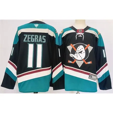 Youth Anaheim Ducks #11 Trevor Zegras Black/Teal  2024-25 Stitched Jersey