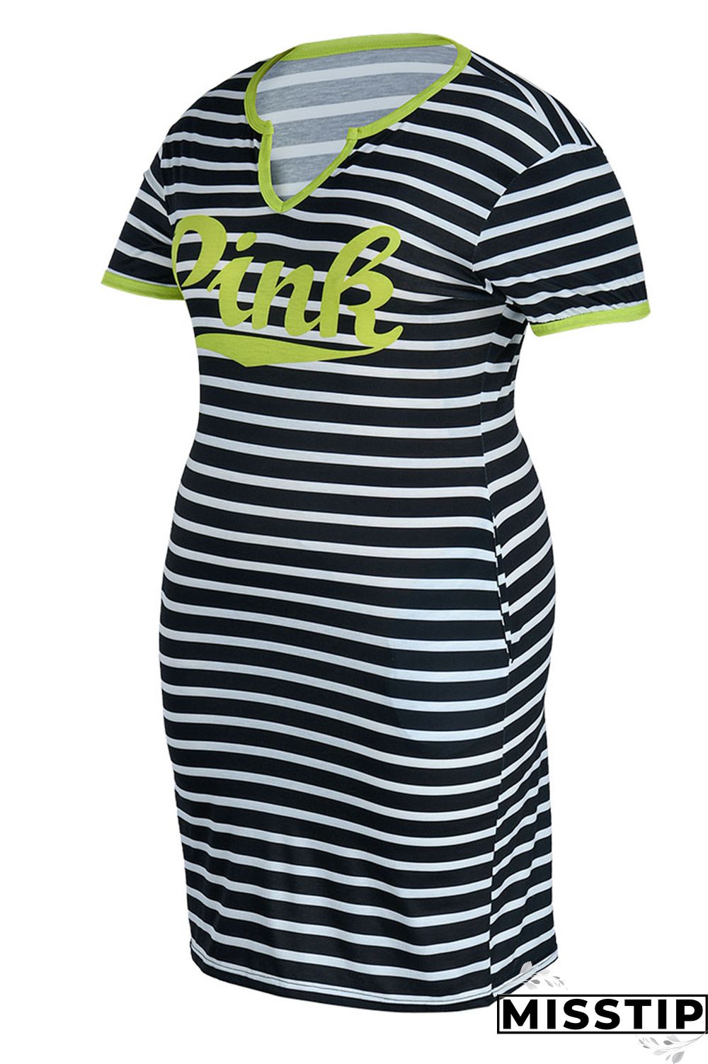 Cyanine Casual Striped Print Patchwork V Neck Straight Plus Size Dresses
