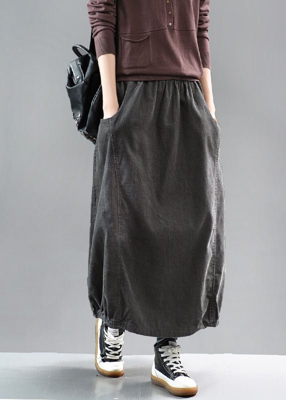 Beautiful Grey black wrinkled Patchwork Corduroy Skirts Spring CK199- Fabulory
