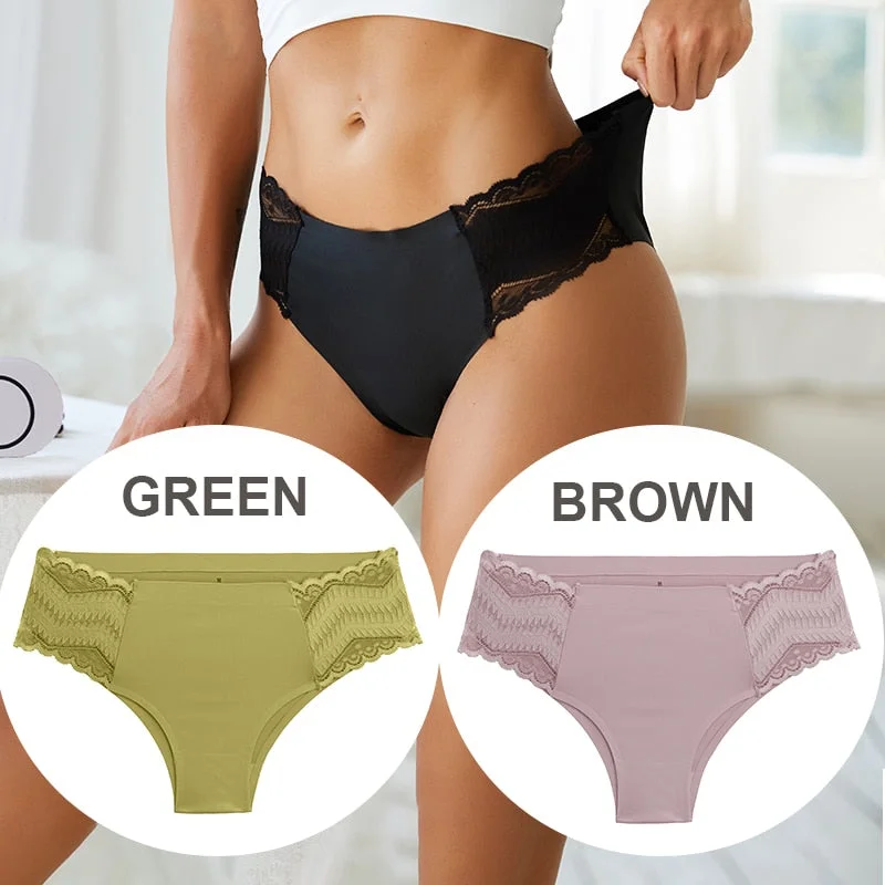 FINETOO 2PCS/Set Seamless Women Pantys Girls Lingerie High Waisted Lace Woman Briefs 8 Solid Colors S-XL Sexy Underpants Women