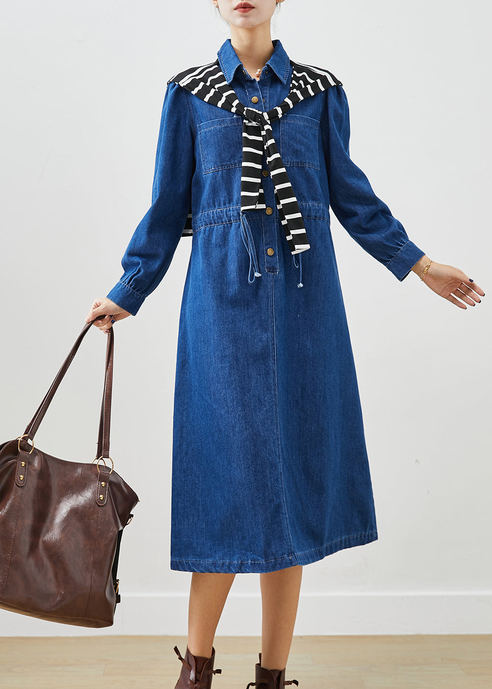 Print Silm Long Blue Dresses Fit Cinched Spring main image 1