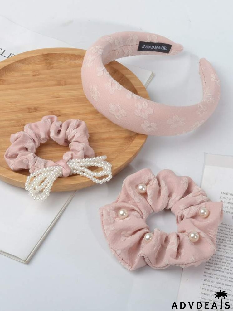 3pcs Flower Pattern Faux Pearl Decor Hair Accessory Set
