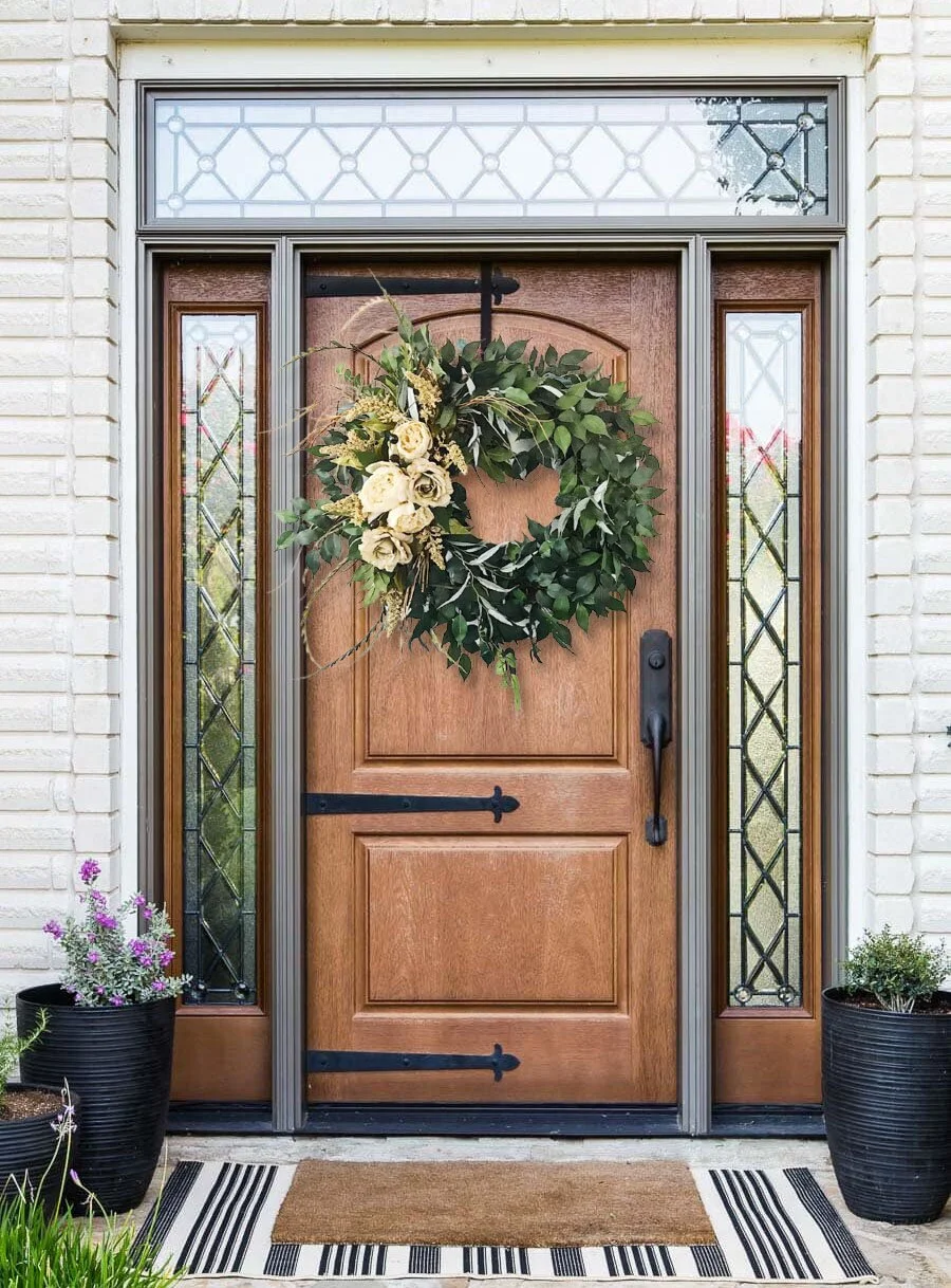 Phalaenopsis and Ficus Leaves Wreath Elegant Summer Front Door Garland