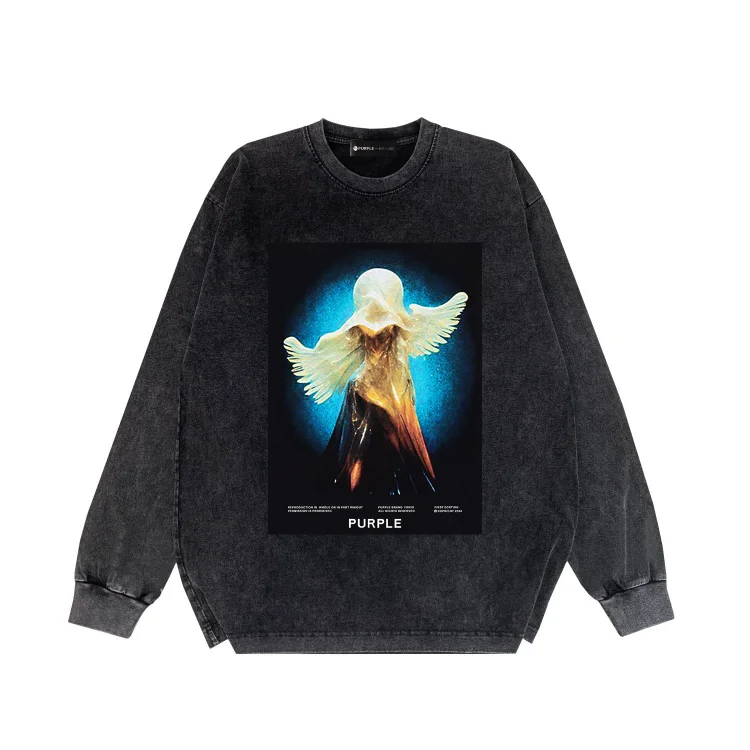 Purple Brand Distressed Long Sleeve Shirt Fashion Distressed Loose Long-sleeved Top