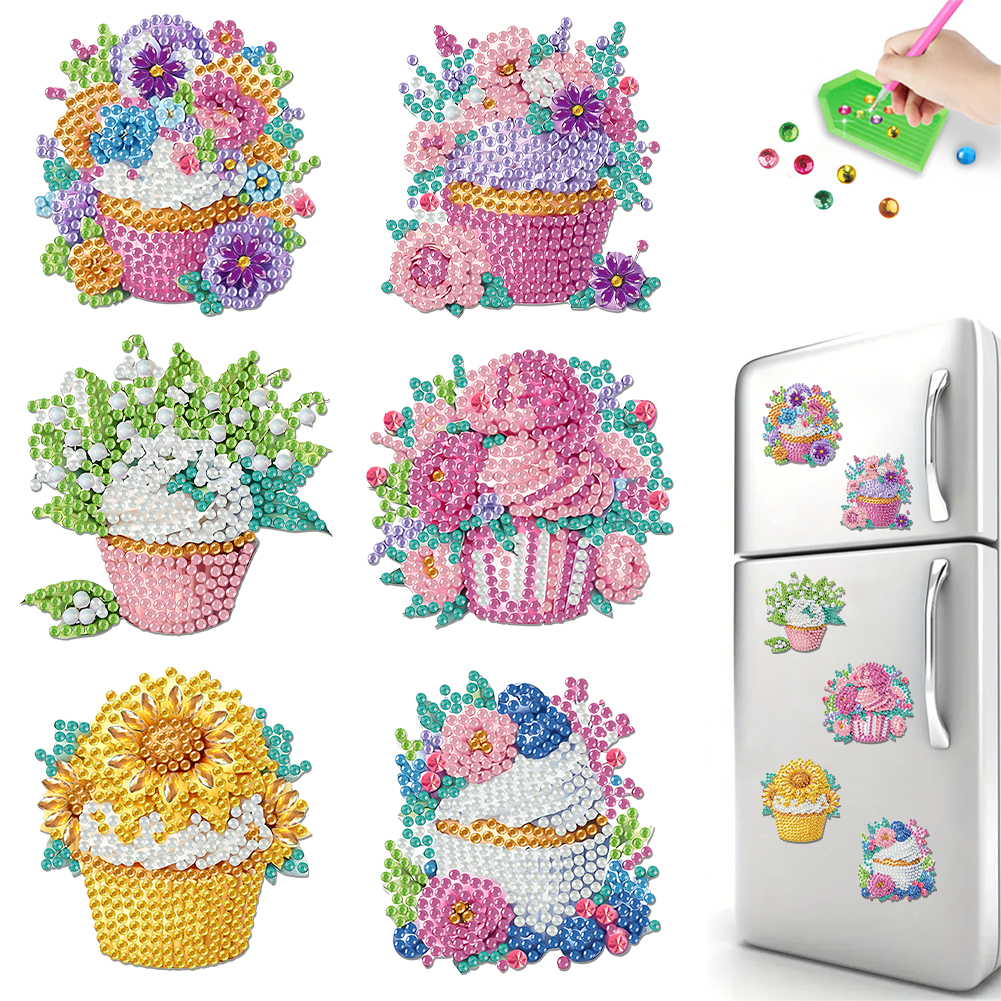 6pcs Cake DIY Diamond Painting Magnets Refrigerator for Adults Beginners