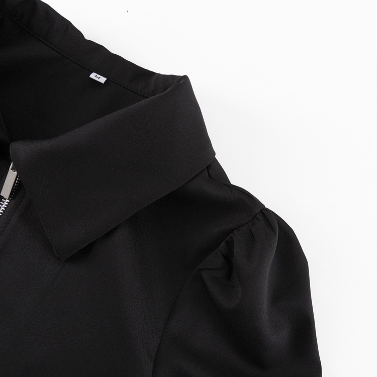 Ootddress Black Zipper Lapel Maxi Dress For Women Cardigan Fashion Patchwork Vintage Slim High Waist Elegant Streetwear Women Dress