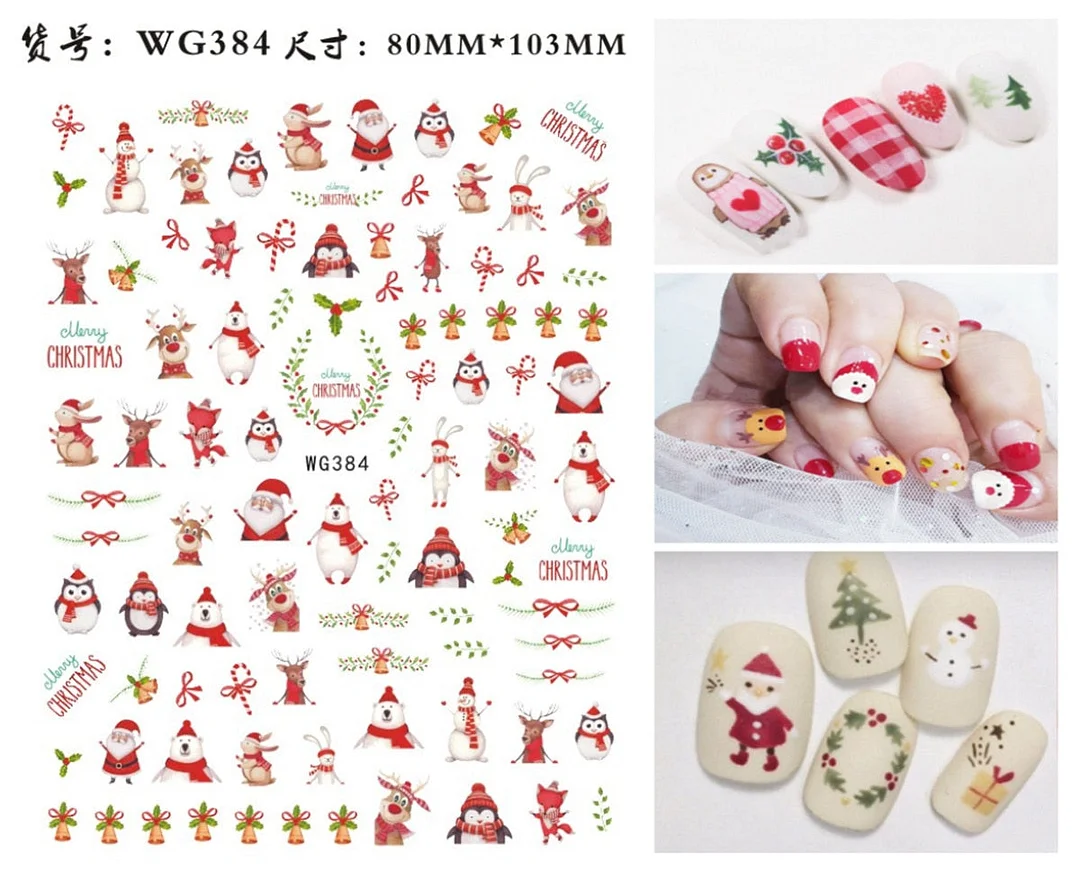 3D Christmas Autumn Winter Nail Sticker Santa Claus Elk Snowman Christmas Tree Star Deer Sliders Manicure Art Gel Polish Decals-Nail Inspo
