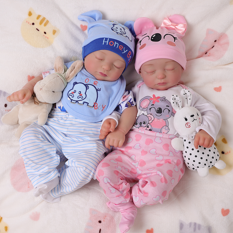 Babeside Beta & Reta 17" Realistic Reborn Baby Dolls Girl Boy Sleeping Twins Adorable Pink Blue With Heartbeat Coos And Breath