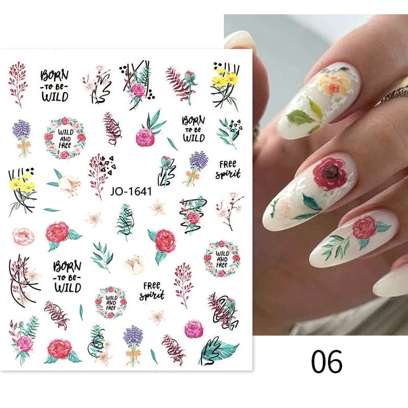 1PC Succulent Plants Flower 3D Nail Sticker Spring Floral Leaves Adhesive Transfer Decals Slider DIY Nail Art Decoration-Nail Inspo