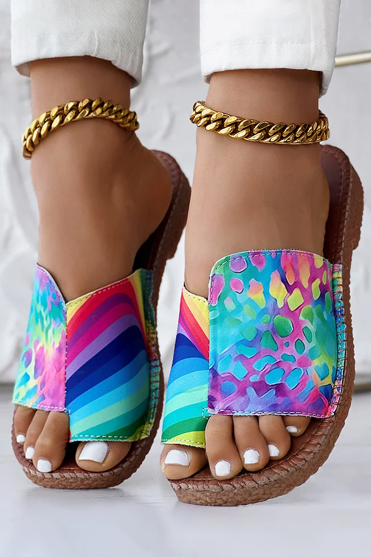 Leopard Zebra-Stripe Print Patchwork Flip Flops Slippers-White