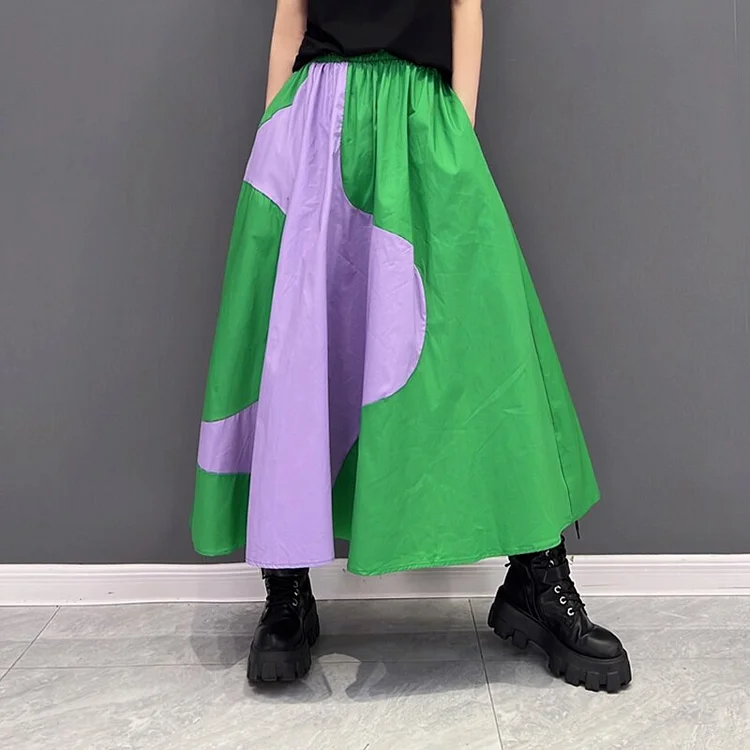 Irregular Contrast Color Splicing Loose Skirt 