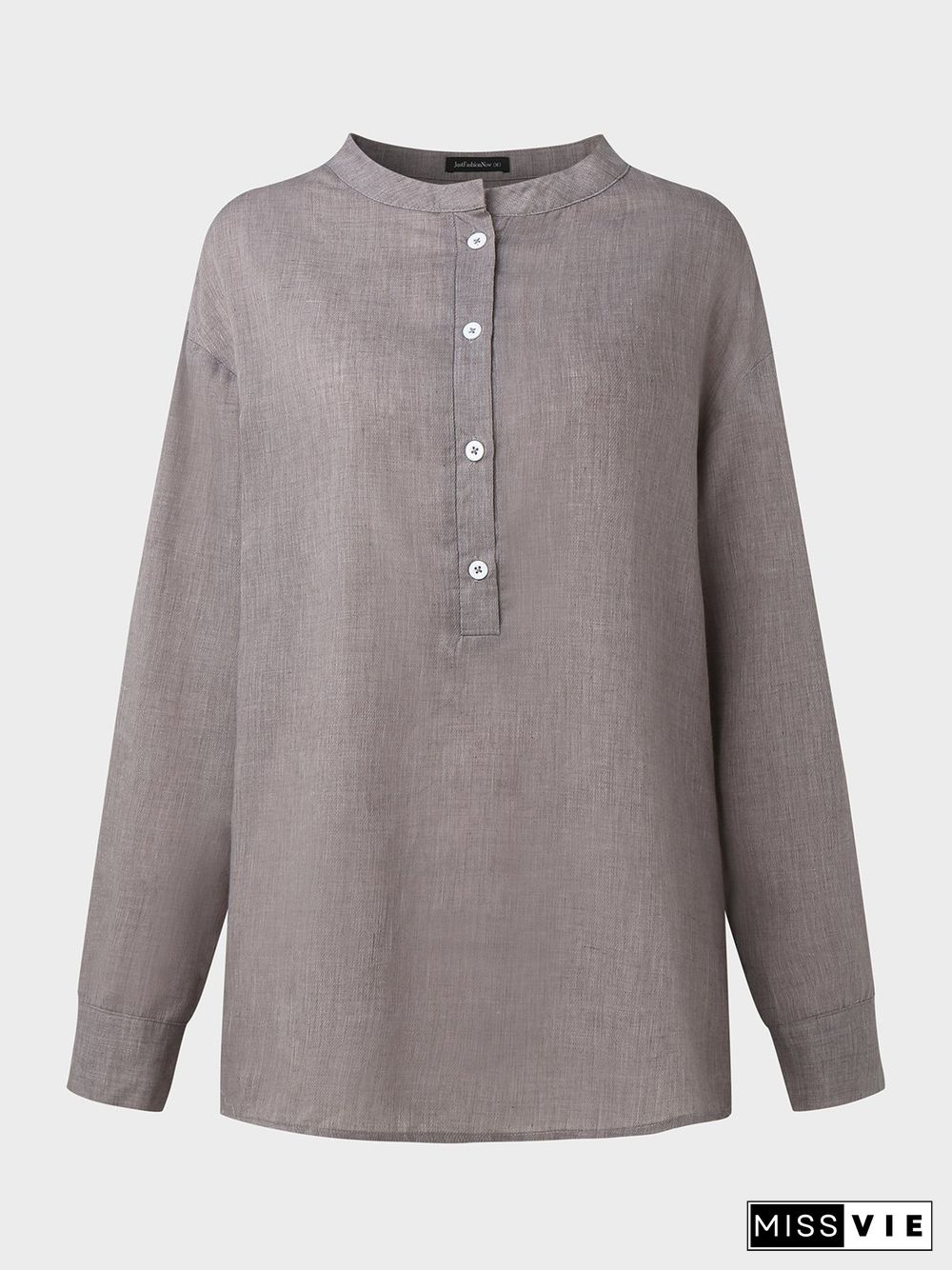 Solid Shirt Collar Casual Long Sleeve Blouse