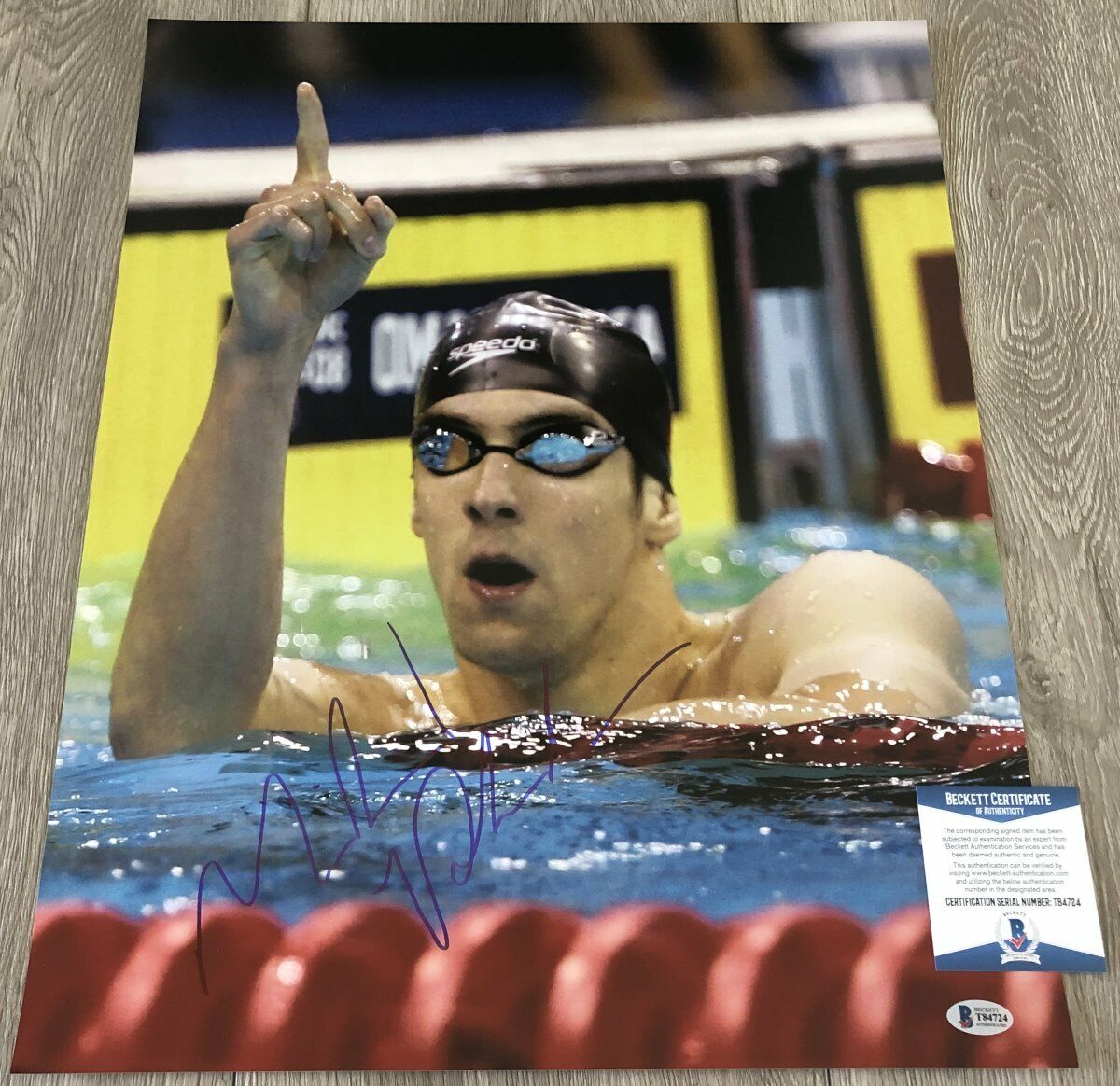 MICHAEL PHELPS OLYMPICS SIGNED USA SWIMMING HUGE 16x20 Photo Poster painting BAS BECKETT COA