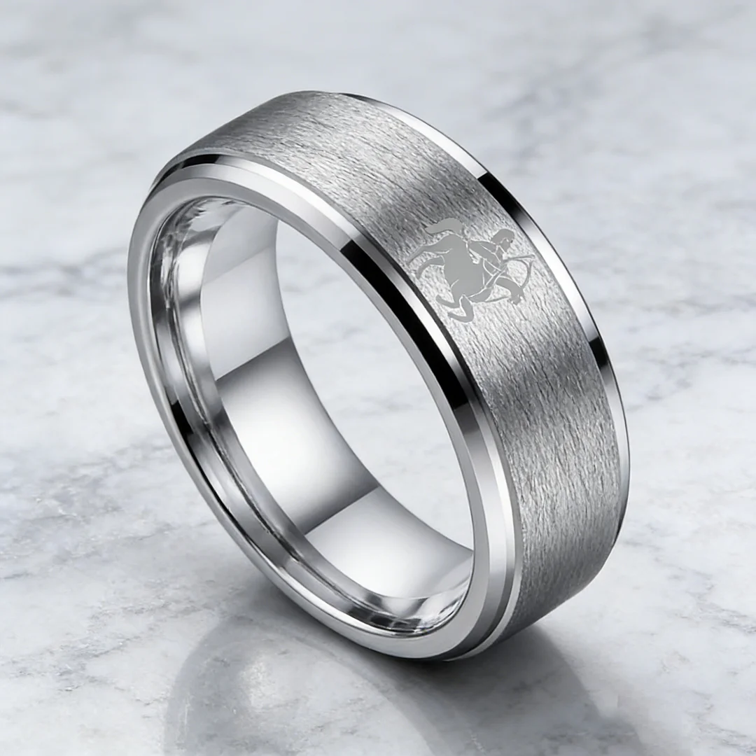 Men Women Sagittarius Tungsten Carbide Rings Open-Step Sliver Tungsten Wedding Bands 4MM 6MM 8MM