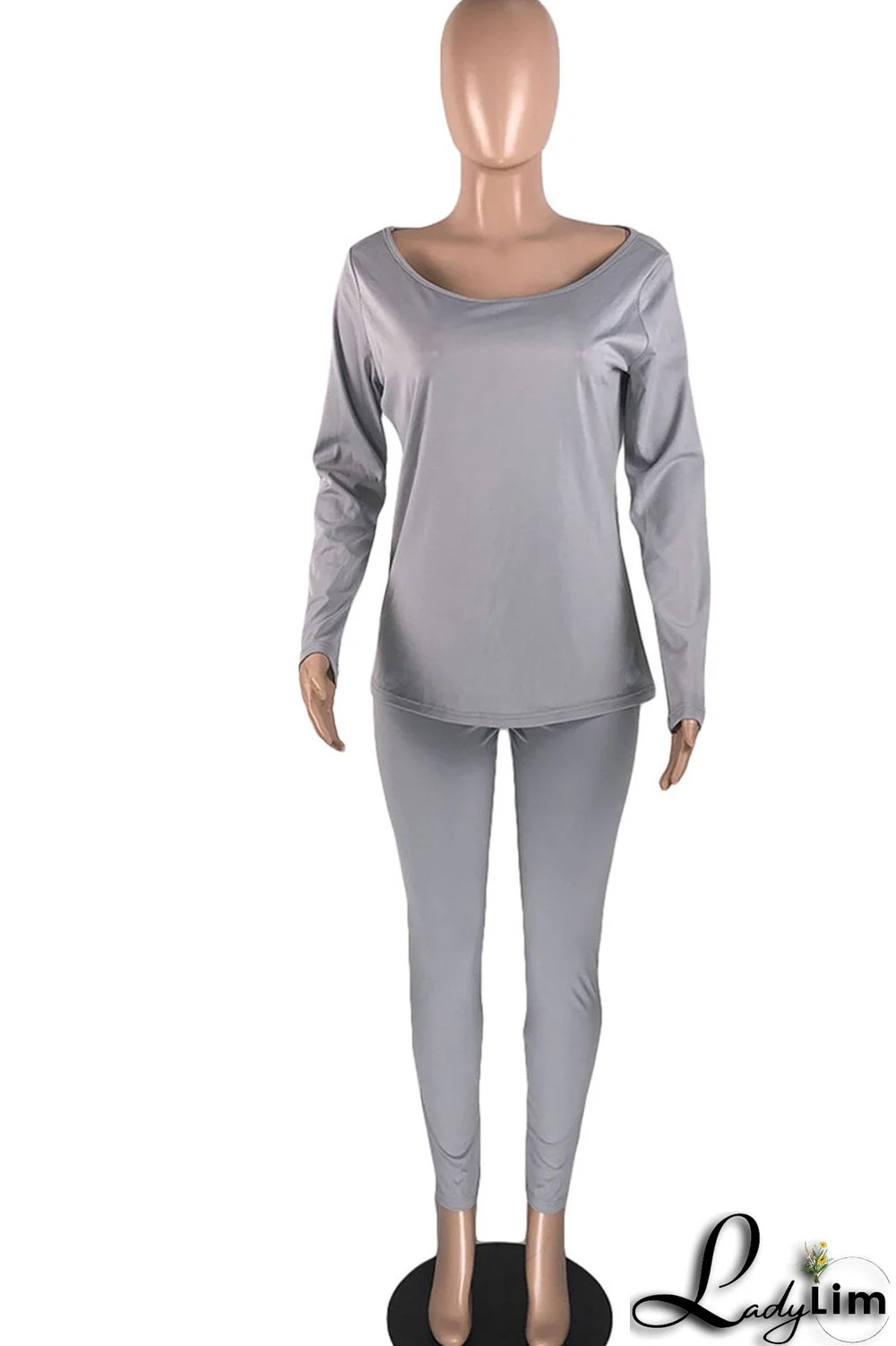 Grey Casual Solid Patchwork O Neck Long Sleeve Two Pieces