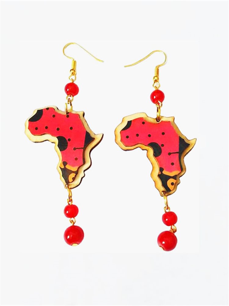 African Map Wooden Pendant Earrings