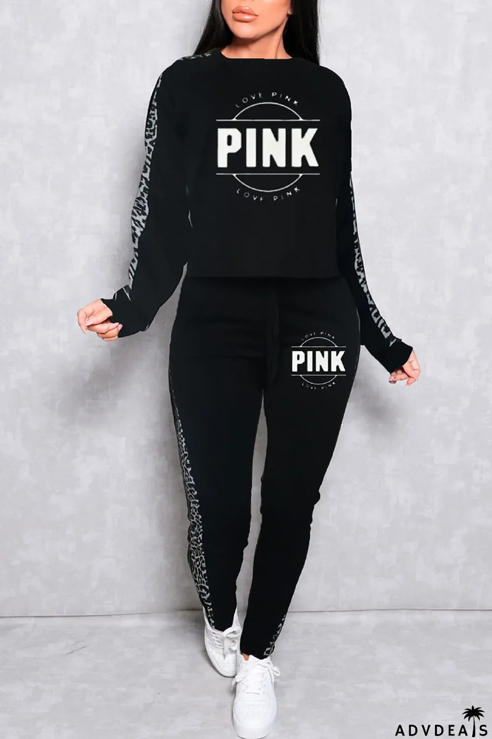 Grey Casual Print Patchwork O Neck Long Sleeve Two Pieces