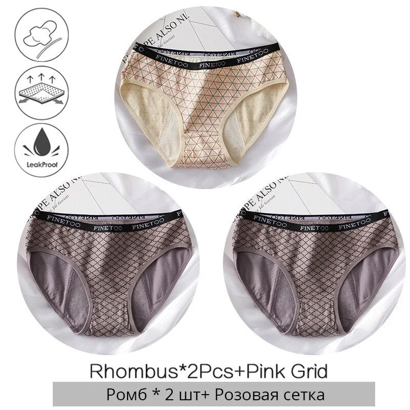 FINETOO Menstrual Panties Women Low-rise Priting Leak Physiological Underwear Ladies Period Proof Briefs Underpants Female Panty