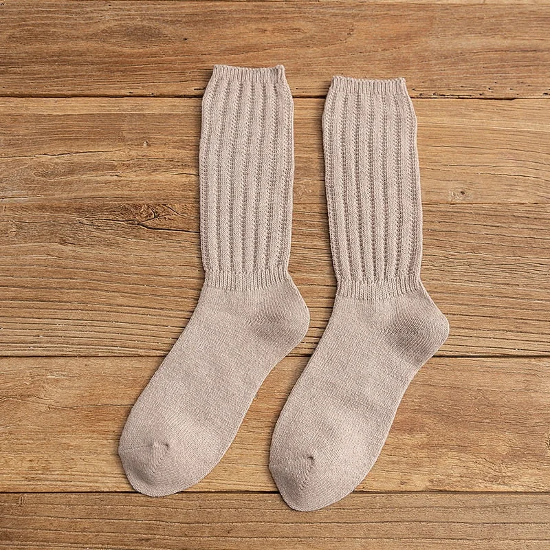 Knitted Women Socks Solid Color Long Socks for Female Girls Soft Thick Wool Socks Autumn Winter Warm Sox Comfortable Leg Warm