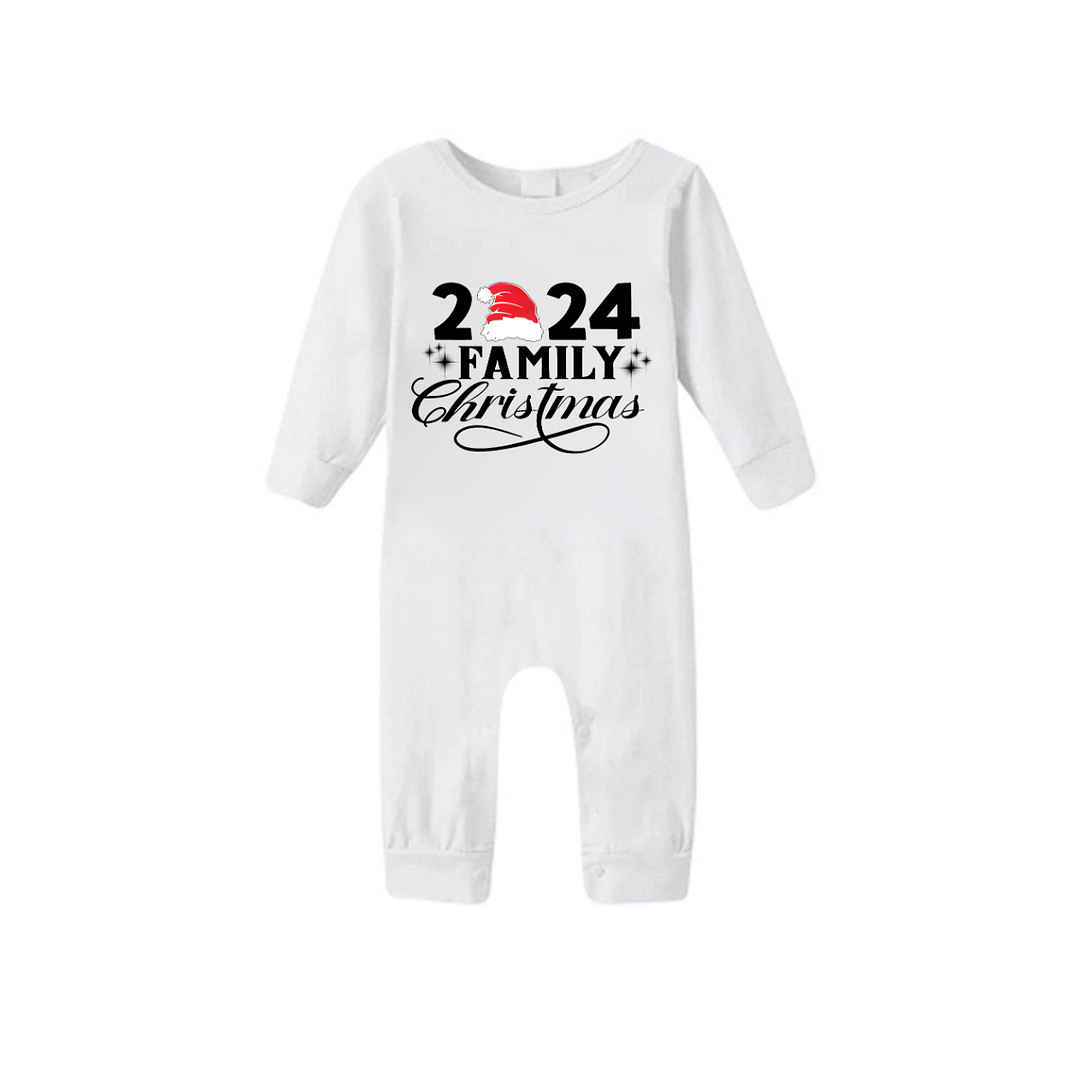 "Family Christmas 2024" and Santa Hat Printed Red & Green Plaid Family Matching Pajamas