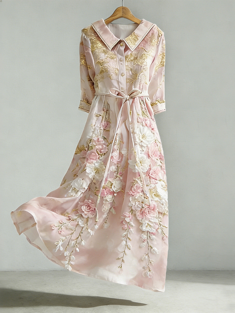 Elegant Floral Art Abstract Marble Texture Flowy Linen Maxi Dress wearshes