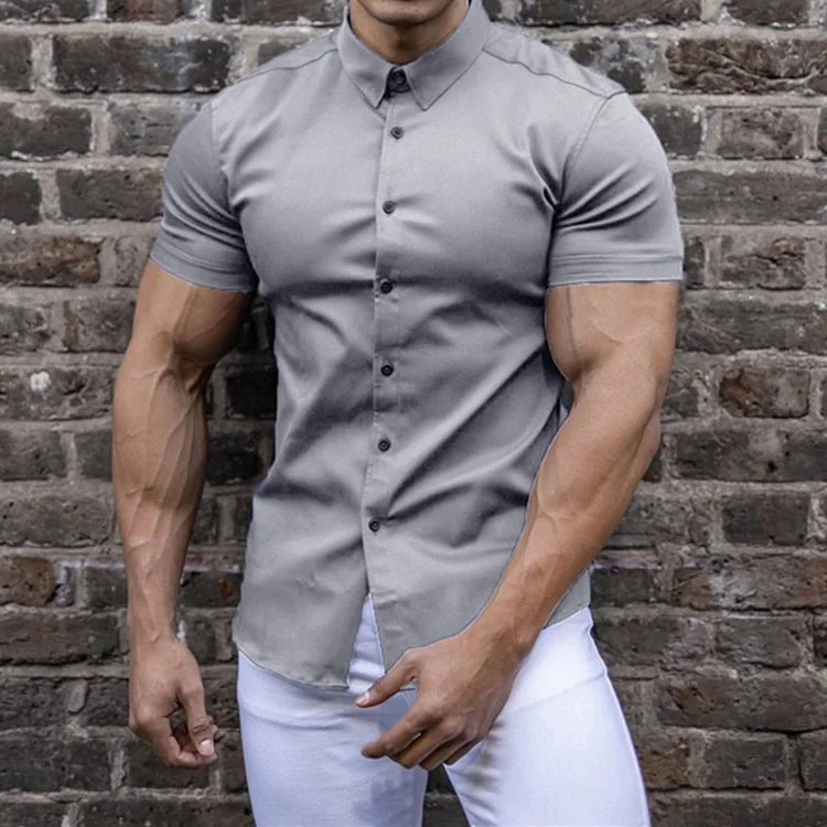 BrosWear Men's Solid Color Slim Fit Short Sleeve Shirt