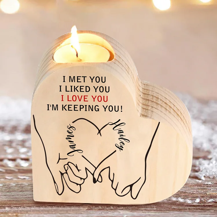 Personalized Couple Candle Holder Customized 2 Names Wooden Heart Candlesticks Valentine's Day Romantic Gifts For Husband/Wife