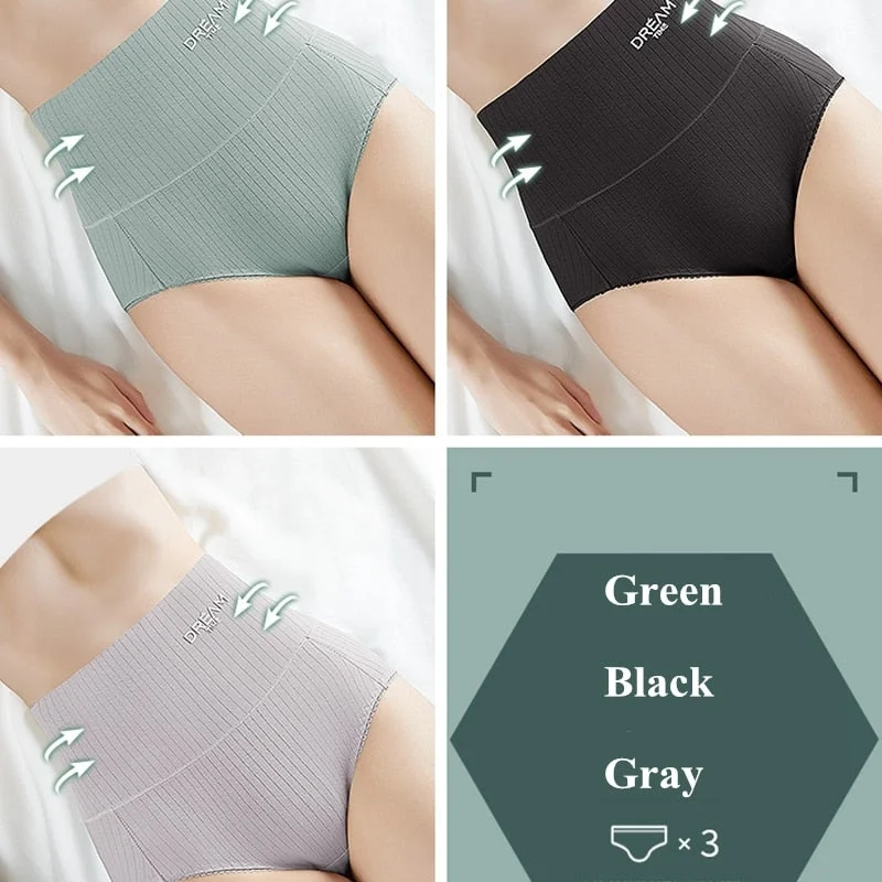 Panties with High Waist Underwear Cotton Briefs Women Cotton Panties Hip Lift Thin Breathable Sexy Lingerie 3 Pieces